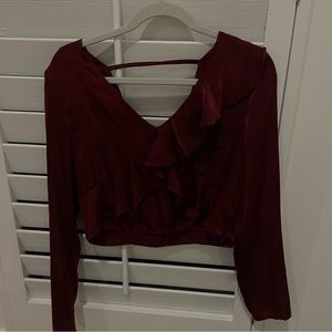 J.O.A Red Ruffle Cropped Blouse